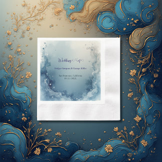 Serviette En Papier blue white Dreamy coastal marble ink wedding
