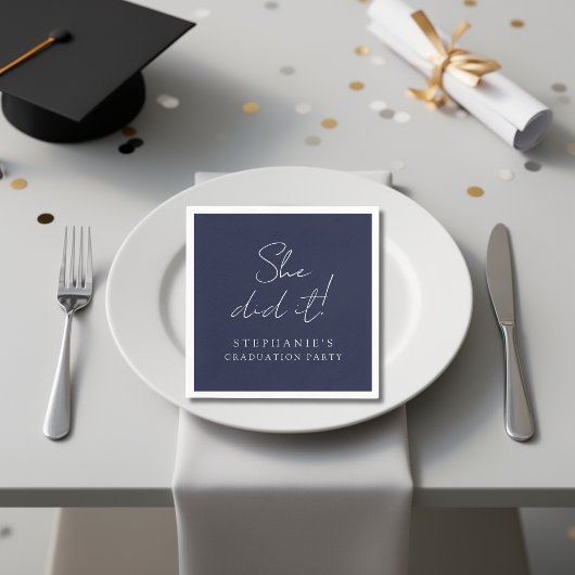 Serviette En Papier Blue White Modern She Did It Graduation Party