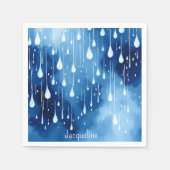 Serviette En Papier Blue White Raindrops Motif Nature (Devant)