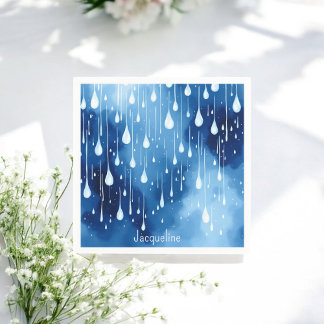 Serviette En Papier Blue White Raindrops Motif Nature