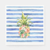 Serviette En Papier Blue White Stripes Tropical Floral Pineapple (Devant)