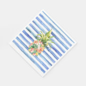 Serviette En Papier Blue White Stripes Tropical Floral Pineapple (Coin)