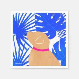 Serviette En Papier Blue White Tropical Island Jaune Chien Party Napki