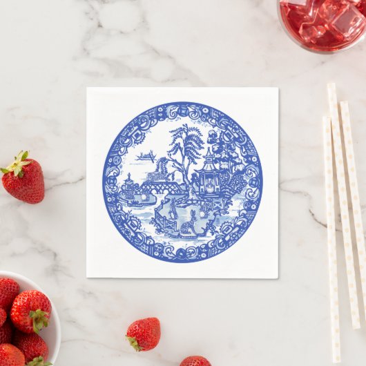 Serviette En Papier Blue White Willow Rabbit Classic Whimsical serviet (En situation)