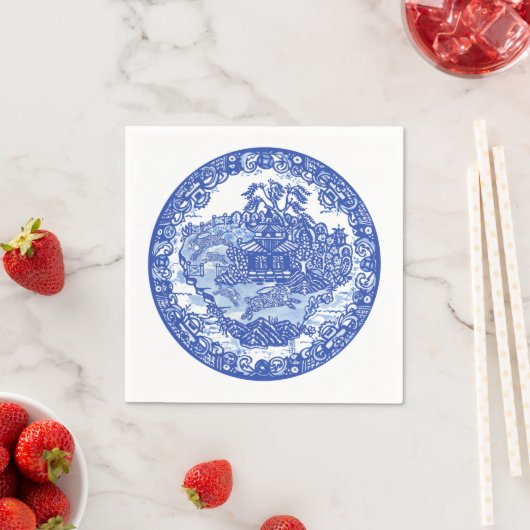 Serviette En Papier Blue White Willow Rabbit Classic Whimsical serviet (En situation)