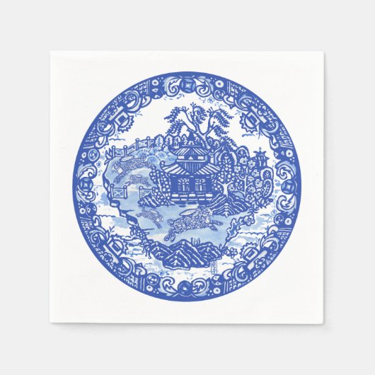 Serviette En Papier Blue White Willow Rabbit Classic Whimsical serviet (Devant)