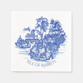 Serviette En Papier Blue White Willow Rabbit Island Whimsical Classic (Devant)
