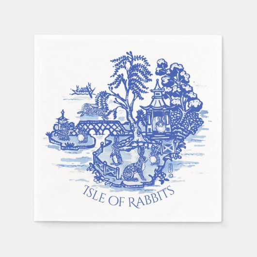 Serviette En Papier Blue White Willow Rabbit Island Whimsical Classic (Devant)