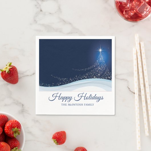 Serviette En Papier Blue white winter snow Christmas tree editable (En situation)