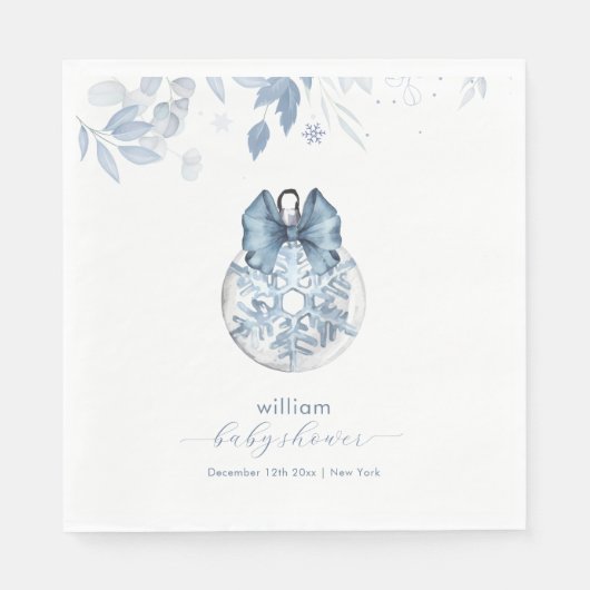 Serviette En Papier Blue Winter Bow Snowflake Ornament Baby Shower  (Devant)