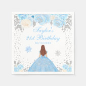 Serviette En Papier Blue Winter Brown Cheveux Princesse Anniversaire (Devant)