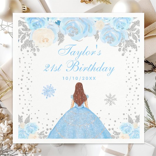 Serviette En Papier Blue Winter Brown Cheveux Princesse Anniversaire