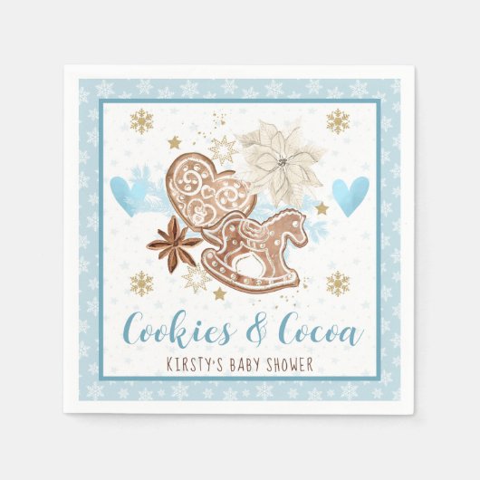 Serviette En Papier Blue Winter Cookies & Cocoa Baby Shower (Devant)