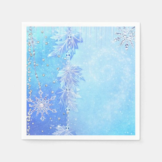 Serviette En Papier Blue Winter Feuilles & Snowflakes Élégante fête (Devant)