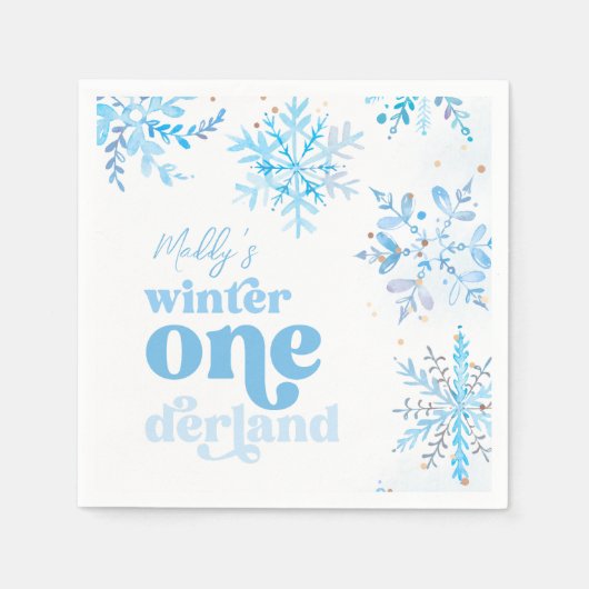Serviette En Papier Blue Winter Onederland Party Napkins (Devant)