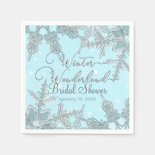 Serviette En Papier Blue Winter Wonderland Snowflakes Mariage (Devant)
