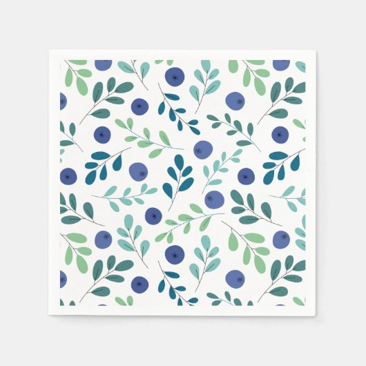Serviette En Papier Blueberries avec Motif Feuille vert (Devant)