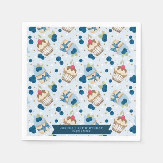 Serviette En Papier Blueberry Cupcake Blue Anniversaire Fête (Devant)