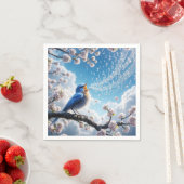 Serviette En Papier Bluebird chante sur une branche de cerisier (En situation)