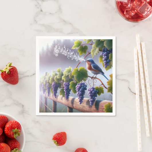 Serviette En Papier Bluebird chante sur une vigne (En situation)