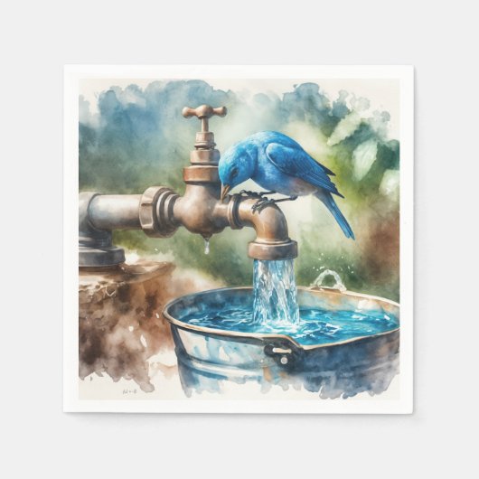Serviette En Papier Bluebird sur un vieux Faucet (Devant)