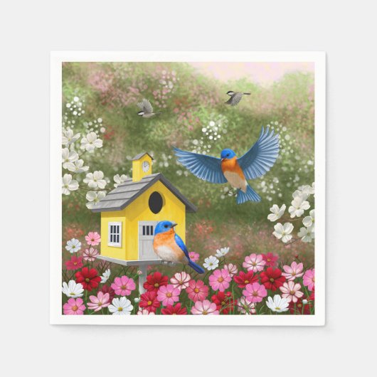 Serviette En Papier Bluebirds et Birthouse de l'école jaune (Devant)