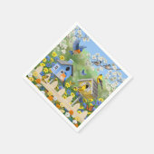 Serviette En Papier Bluebirds Goldfinches Birdhouses Jardin aux fleurs (Coin)