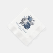 Serviette En Papier Blues modernes et Mariage floral gris (Coin)