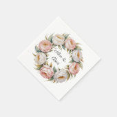 Serviette En Papier Blush and Ivory Rose Floral Wreath Wedding (Coin)