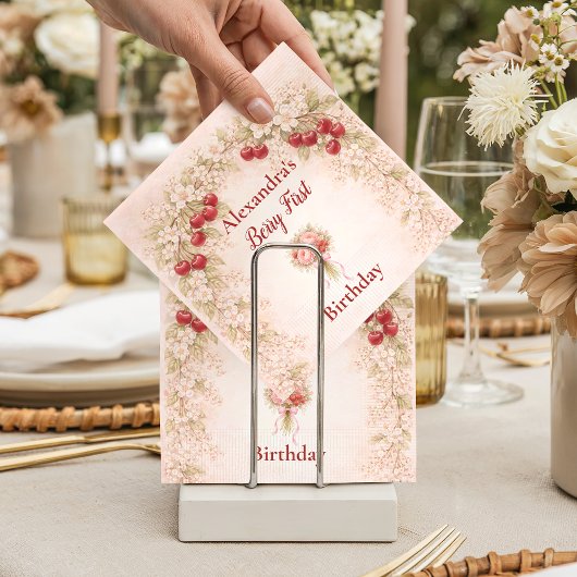 Serviette En Papier Blush Cherry Botanical Party 1st Birthday