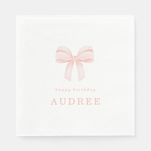 Serviette En Papier Blush Coquette Bow fête d'anniversaire (Devant)