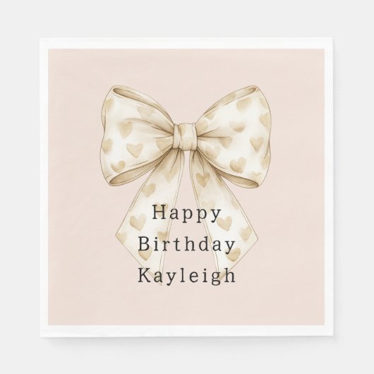 Serviette En Papier Blush Cream Hearts Bows Birthday (Devant)