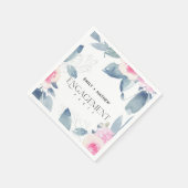 SERVIETTE EN PAPIER BLUSH DOUX BLEU FLORAL AQUARELLE ENGAGEMENT BOUQUE (Coin)