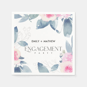 SERVIETTE EN PAPIER BLUSH DOUX FLEURS BLEU AQUARELLE ENGAGEMENT EN GER