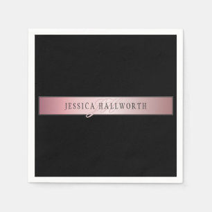 Serviette En Papier Blush Élégant Faux Or Rose Nom & Initiales