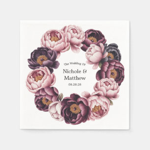 Serviette En Papier Blush et Plum Peony Wreath Wedding Favor