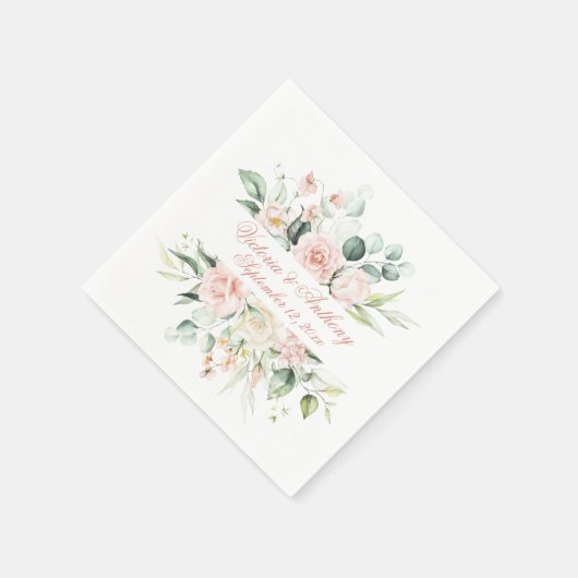 Serviette En Papier Blush Floral Elegant Script Nom Mariage (Coin)