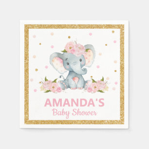 Serviette En Papier Blush Floral Elephant Baby shower Girls Serviettes