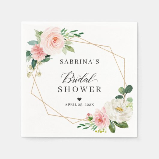 Serviette En Papier Blush Floral Géométrique Baby Shower de Mariée (Devant)