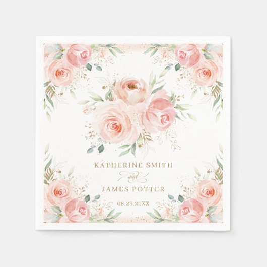Serviette En Papier Blush Floral Mariage Baby shower d'anniversaire (Devant)