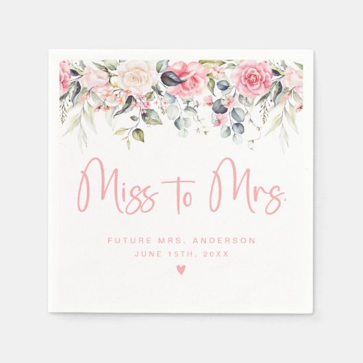 Serviette En Papier Blush Floral Miss À Mme Fête des mariées Napkin (Devant)