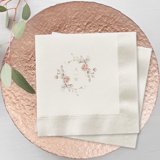 Serviette En Papier Blush Floral Monogram Wedding Napkins
