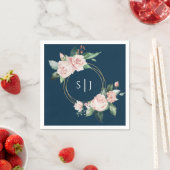 Serviette En Papier Blush Floral Navy Mariage Monogram Napkins (En situation)
