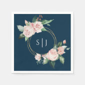 Serviette En Papier Blush Floral Navy Mariage Monogram Napkins (Devant)