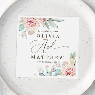 Serviette En Papier Blush Floral Succulent Mariage   Botanique du dése