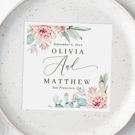 Serviette En Papier Blush Floral Succulent Mariage | Botanique du dése