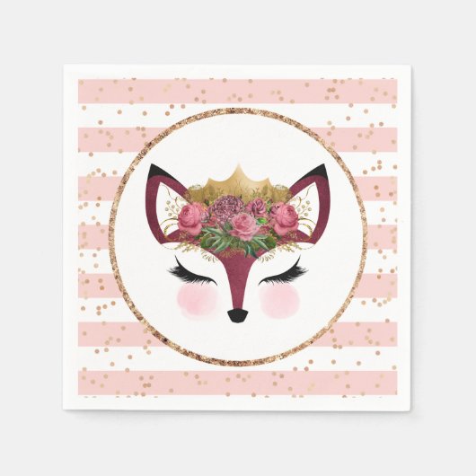 Serviette En Papier Blush & Gold Fox Princess (Devant)