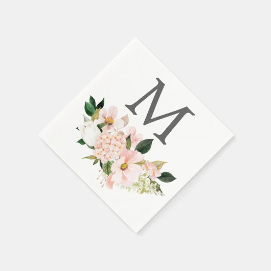 Serviette En Papier Blush Hydrangea Monogram Mariage Cocktail Napkin (Coin)