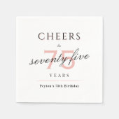 Serviette En Papier Blush moderne classe applaudissent à 75 ans (Devant)