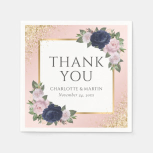 Serviette En Papier Blush Navy Blue Gold Floral Mariage